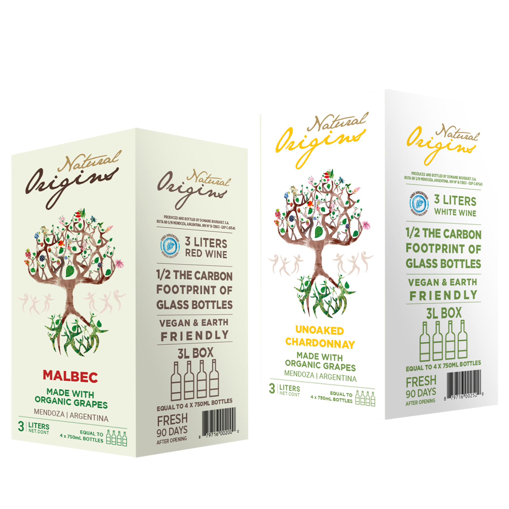 Caja x2 Bag-in-Box 3lts Natural Origins Malbec + Chardonnay Orgánico