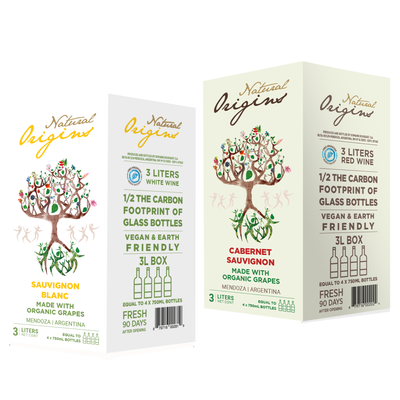 Caja x2 Bag-in-Box 3lts Natural Origins Sauvignon Blanc + Cabernet Sauvignon Orgánico